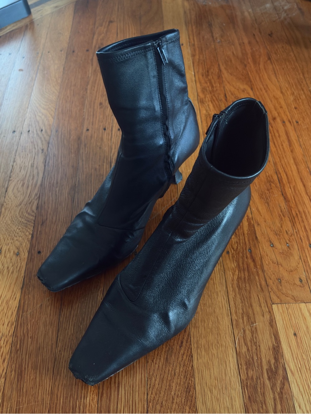 Black Loeffler Randall Women's Square-Toe Lambskin Kitten Heel Ankle Boots